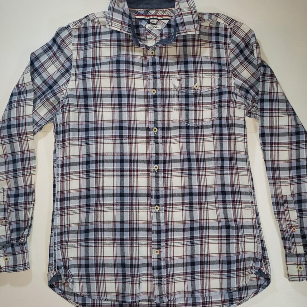Tommy Hilfiger Blue White and Red Plaid Button-Down Shirt